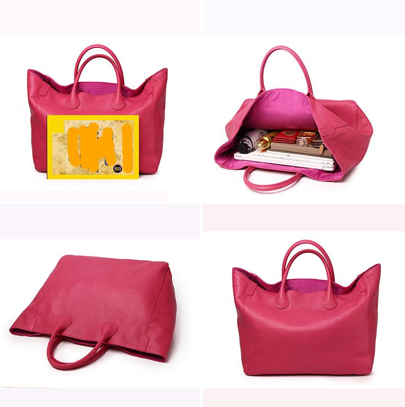 Cute Bag Lucky Bag Open Real Leather Bag Hand-held Women's Bag Simple And Personalized Tote Leather Bag Large Capacity