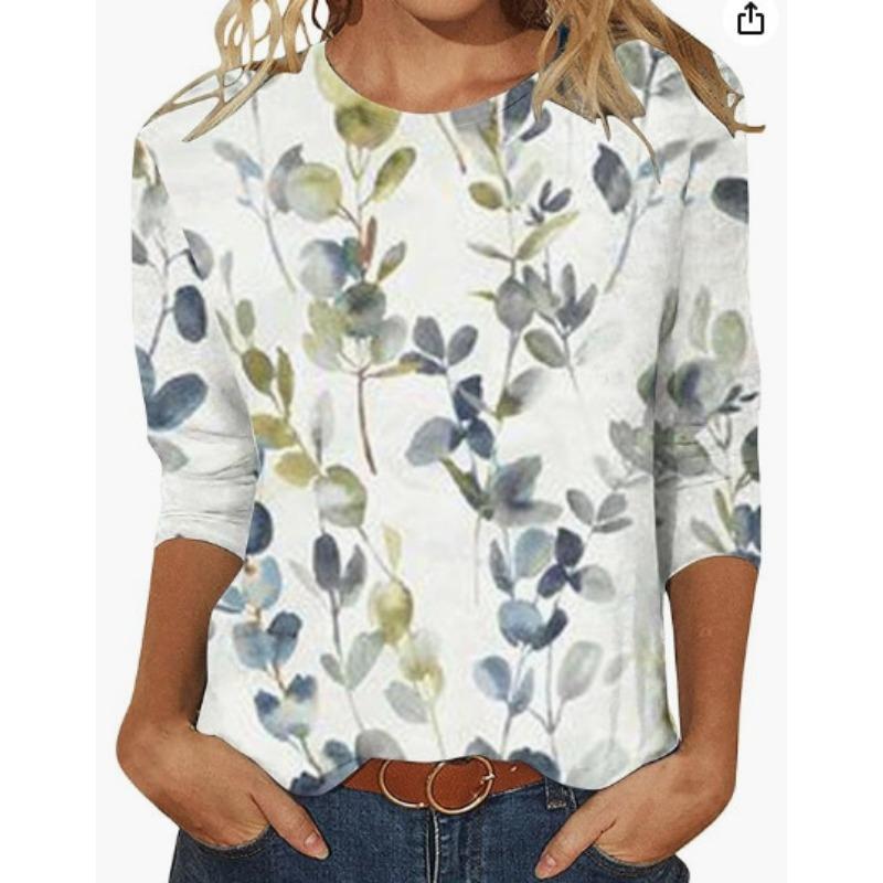 Летняя футболка-пуловер с круглым вырезом и цифровым принтом 3D с рукавами три четверти