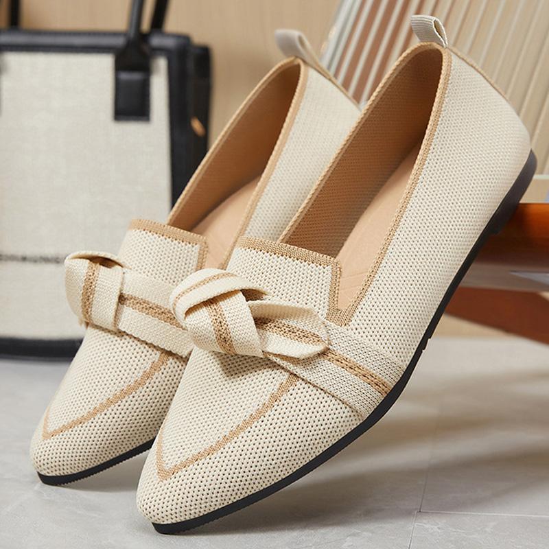 Fashion Women's Knitted Flats Breathable Low Cut Loafer Shoes for Ladys Pointed Toe Ballet Flat Shoes Spring Summer