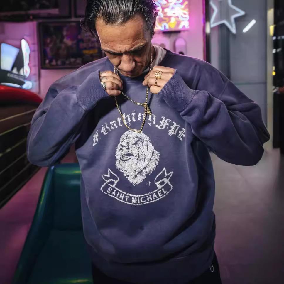 Толстовка Saint Michael XBAPE с потертостями Gorilla и принтом в виде трещин