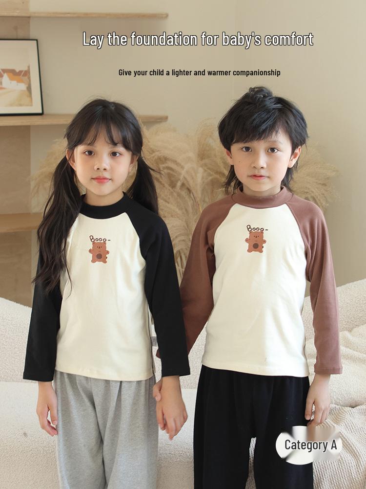 Shengte Shi Kids' Mid-Neck Cotton Thermal Top – Unisex Autumn/Winter Base Layer