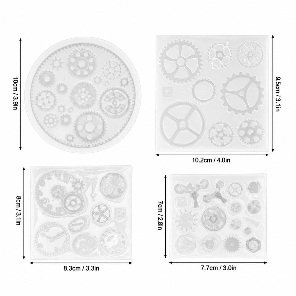 4pcs Mechanical Gear Shape Silicone Molds 3D Design Cake Decoration Molds Clay Molding