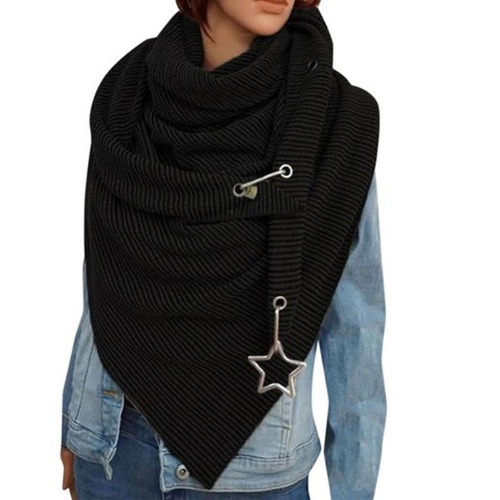 Женский И Зимний Модный Утолщенный Теплый Однотонный Шарф со Звездой