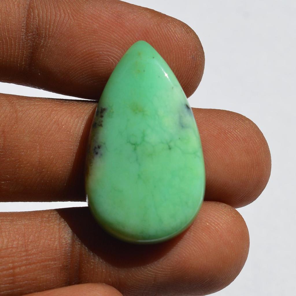 Кабошон из натурального драгоценного камня хризопраз - россыпью полудрагоценный камень 32 карата грушевидной формы 31x18 мм, Jewelry Craft Supply