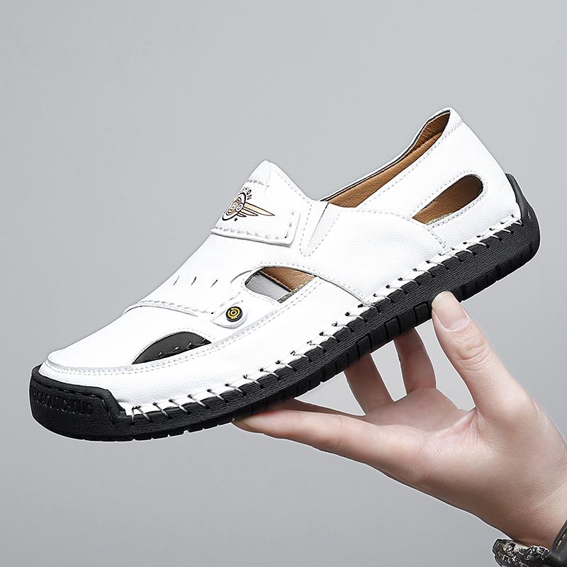 39-48 Летние мужские кожаные пляжные сандалии ручной работы Мужские сандалии с закрытым носком Сандалии большого размера