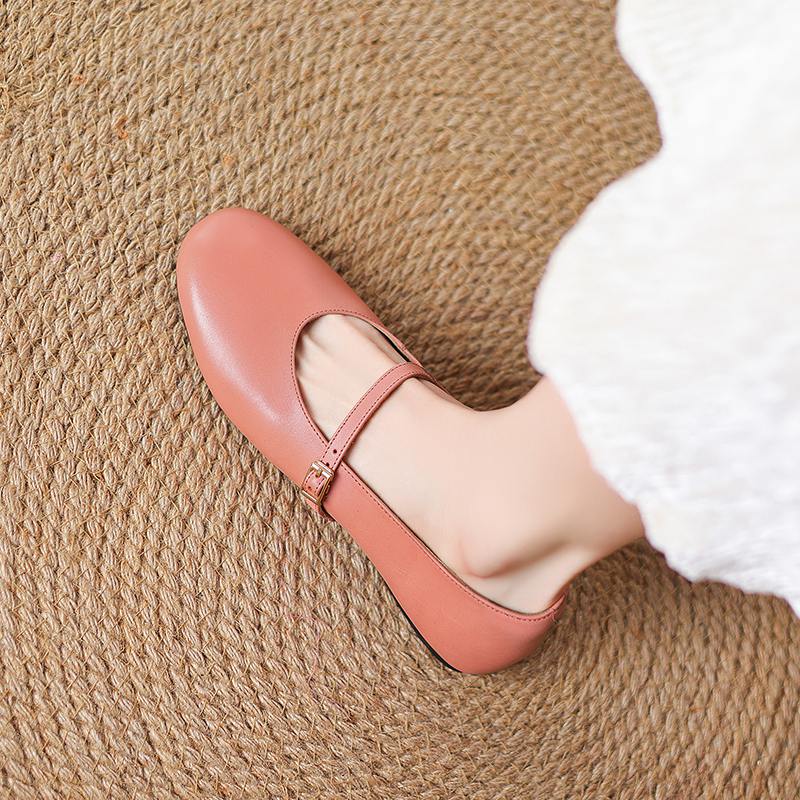 Krazing Pot Кожа коровы весна лето размер 41 толстый низкий каблук плоский с круглым носком женские неглубокие балетки