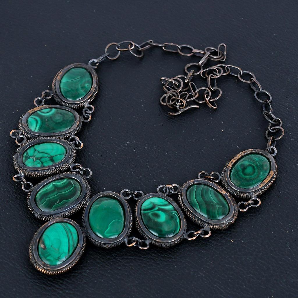 Малахитовое ожерелье, Ювелирные изделия из драгоценных камней, обернутые медной проволокой 999 пробы, Ожерелье ручной работы, Удивительные украшения, Подарок для нее