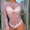 Sexy Women Bodysuit Rhinestone Backless Fishnet Jumpsuit Woman Body Suits