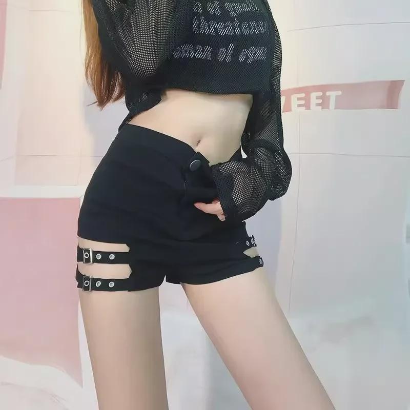 Women's High Waist Black Punk Dance Shorts