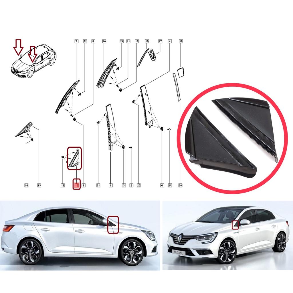 BSP1131 Side View Mirror Triangle Fender Corner Trim Cover Set for Renault Megane MK4 2016-On 638752672R 638744983R