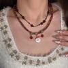 Santa Claus Double-Layer Christmas Necklace with Red Bell for Autumn & Winter Sweaters