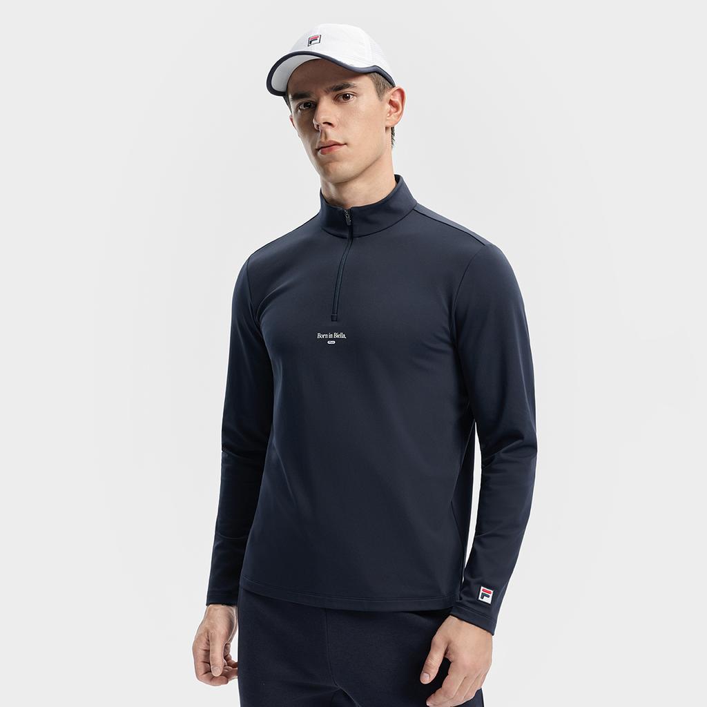 Fila Теннисная мода Минималистичный Спортивный Повседневный Классическая Футболка с Длинным Рукавом Мужские Топы Небесно-Голубой A11M543218FBU