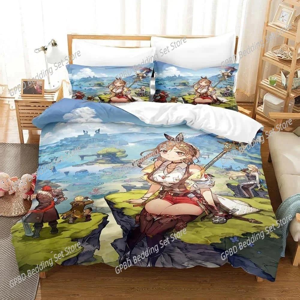 Atelier Ryza 2 Затерянные Легенды и Тайная Фея 3D НОВЫЙ Пододеяльник Наволочка Комплект Постельного Белья Взрослый Девочка Спальня Односпальный Двуспальный Большой