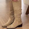 Морщинистые сапоги высокие сапоги абрикосовые сапоги осень и зима новые ковбойские сапоги западного стиля женские сапоги однотонные