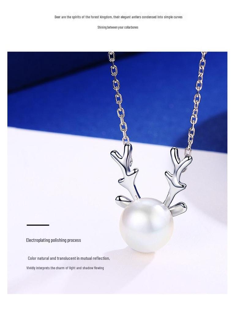 Серебряное ожерелье с жемчугом и рогами S925 - Высококачественная женская модная цепочка на ключицы, Рождественский аксессуар