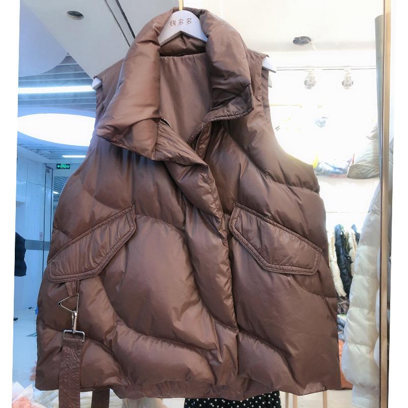 Осенне-зимний европейский пуховый жилет, женская мода, корейская версия, большой размер, свободный повседневный белый утиный пух, легкий стоячий воротник-стойка