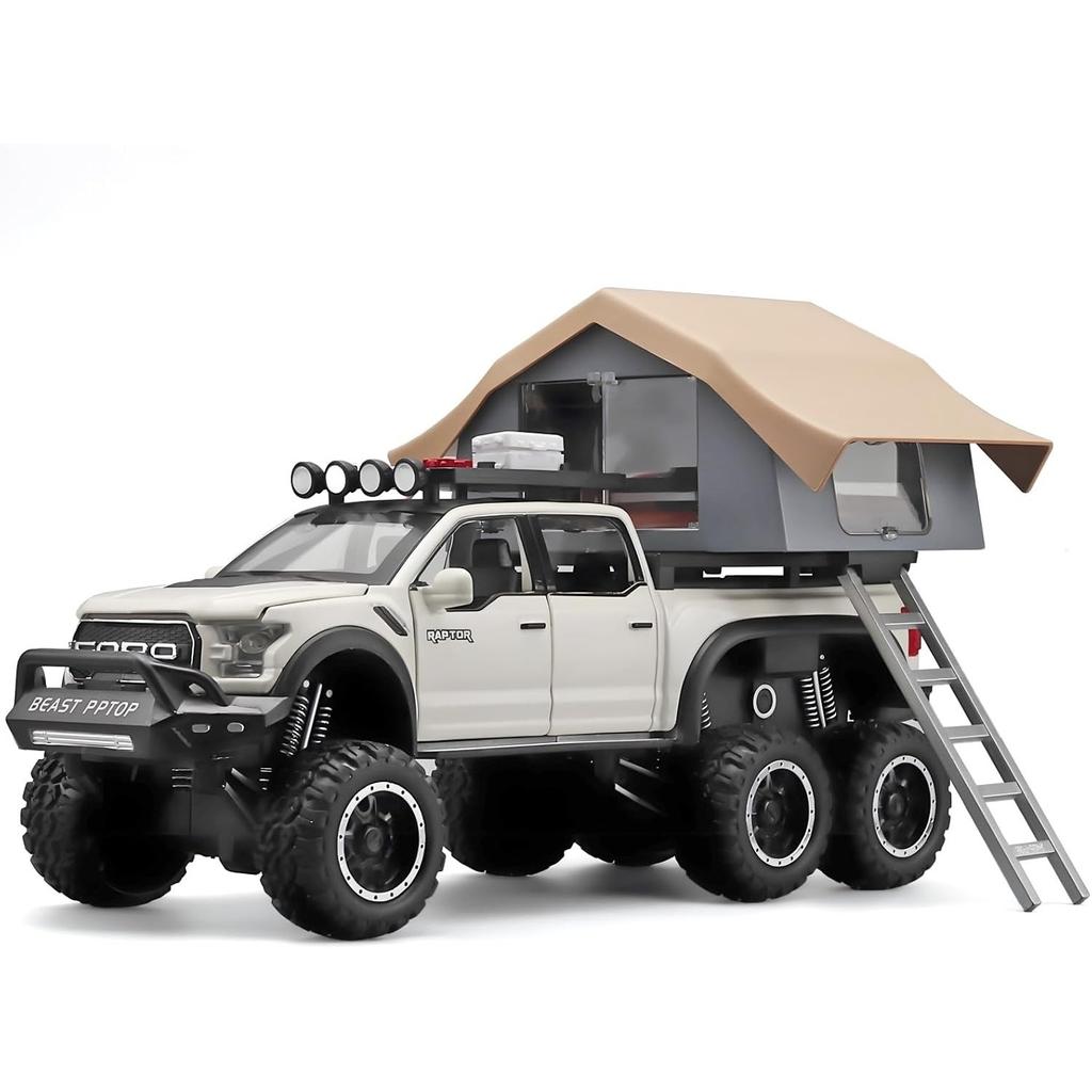 1/24 Ford F150 Raptor Diecast Trucks,  F150 Pickup Truck with Sightseeing Cabin, Pull Back Truck Toys with Light and Sound for Kids Ages 4-8