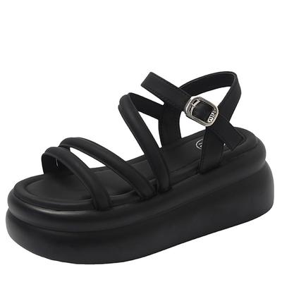 Модные женские босоножки на платформе 7,5 см с открытым носком, повседневные толстые гладиаторские сандалии, женские летние кожаные пляжные тапочки