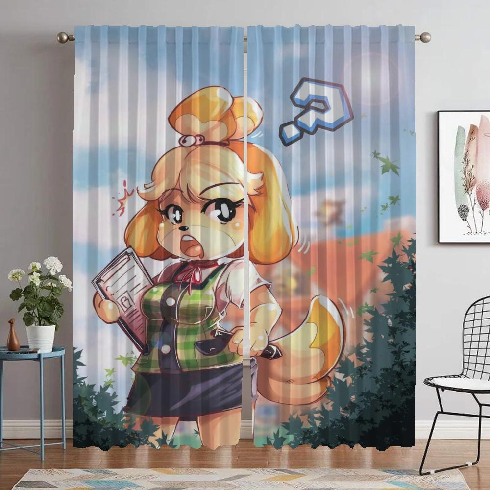Animal Crossing Elegant Room Curtains 2 Pieces Home Interior Curtains for Living Room Partition Tulle for Bedroom Shades Curtain