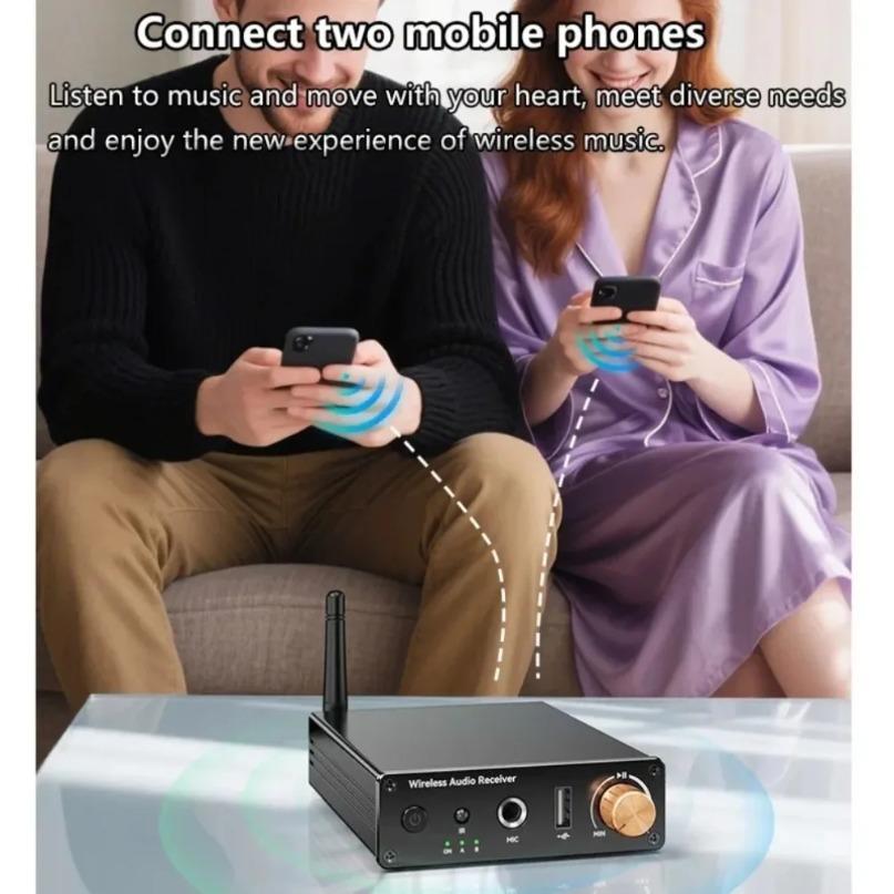 Беспроводной адаптер Bluetooth 6.0 Аудиоприемник 3,5 мм AUX RCA 6,5 мм Микрофон Караоке USB Воспроизведение с U-диска с дистанционным управлением громкостью