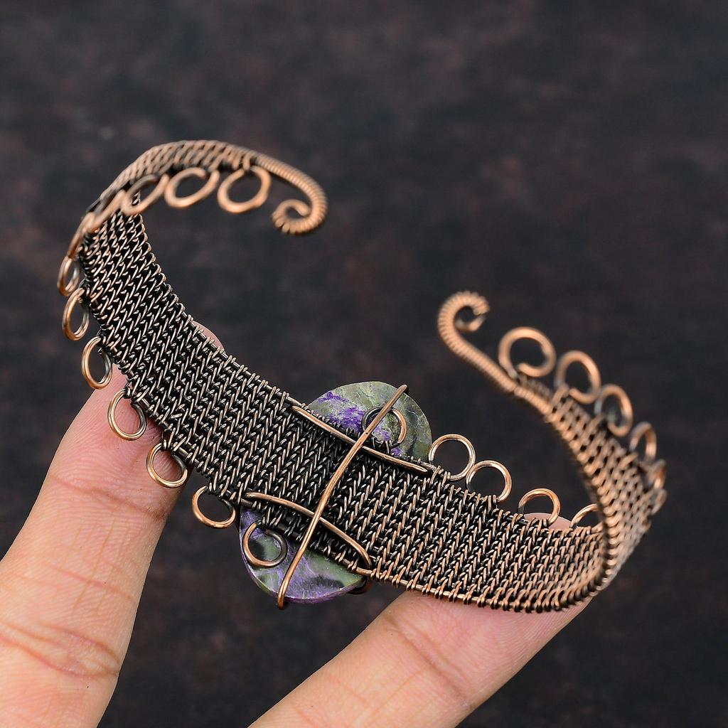Браслет-манжета из меди Purpurite, медная проволока, обернутая ювелирными изделиями с драгоценными камнями, регулируемый браслет, браслет-манжета ручной работы, проволочный браслет, подарок для женщин