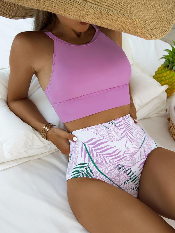 New sexy printed high-waisted split bikini women's swimsuit