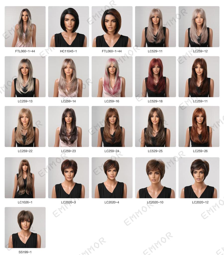 Женский парик на всю голову: Европейско-американский стиль, Длинные волнистые локоны, Челка с воздухом, Доступны различные цвета и стили.