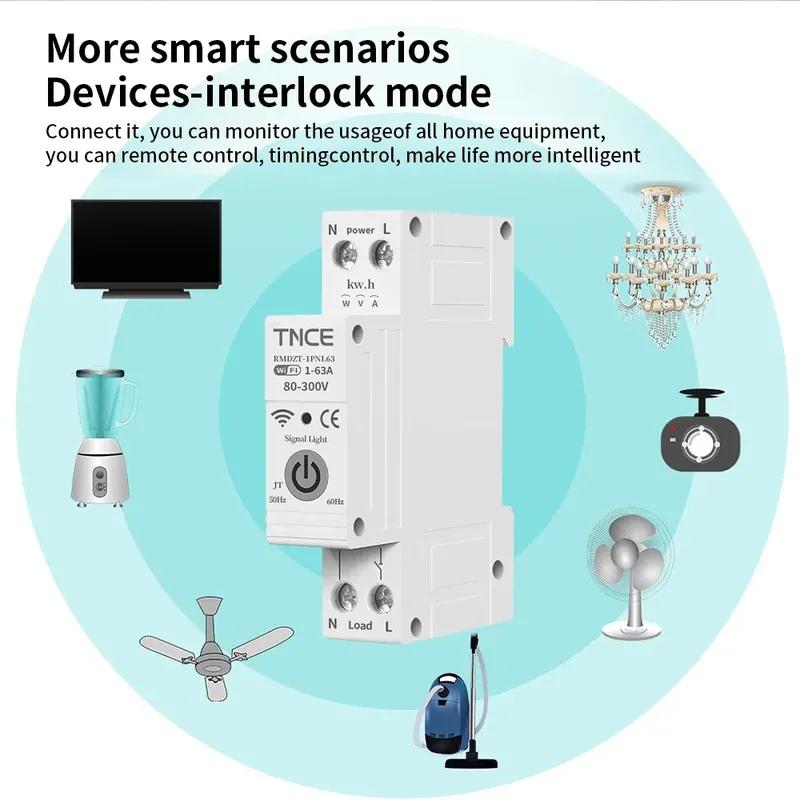 TNCE Tuya Wifi/Zigbee Smart Circuit Breaker Switch With Metering 1P+N 1-63A Smart kWh UnderVoltage OverCurrent Meter Protector