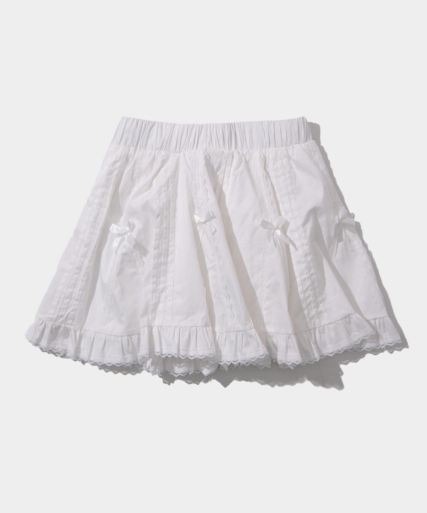 Place Studio Lace Ribbon Micro Mini Shorts Skirt [Black]
