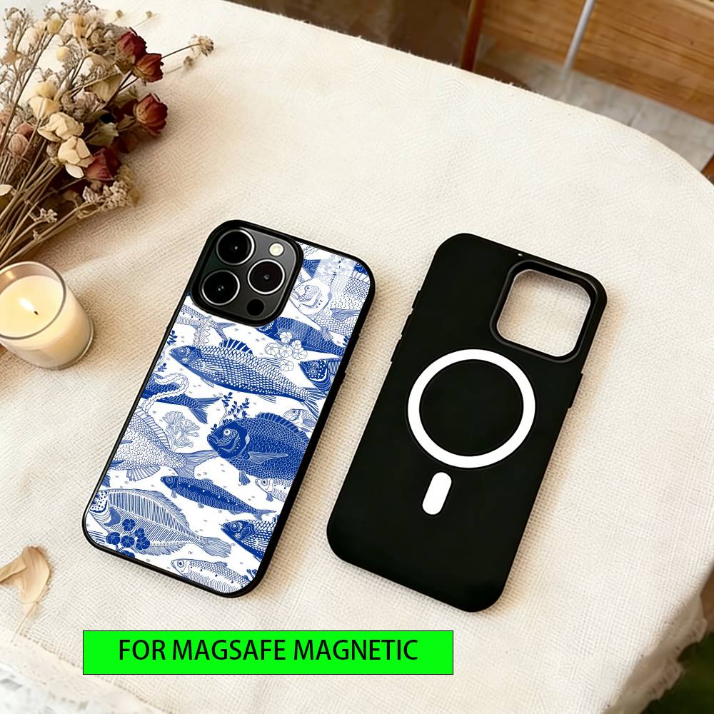 Small fish Phone Case For iPhone17,16,15,14,13,12,11 Plus,Pro Magnetic with Magsafe Wireless Charging