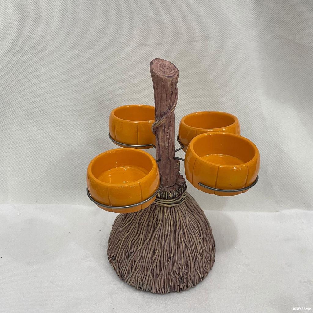 Украшение на Хэллоуин, метла, тыква, скульптура, чашка, разделитель, фруктовые украшения, настольные аксессуары, поднос для метлы из смолы, домашний декор