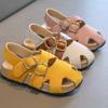 Летние корейские сандалии Birkenstock для девочек, закрытые с вырезами, с перекрестными ремешками, с мягкой подошвой, пляжные шлепанцы для малышей