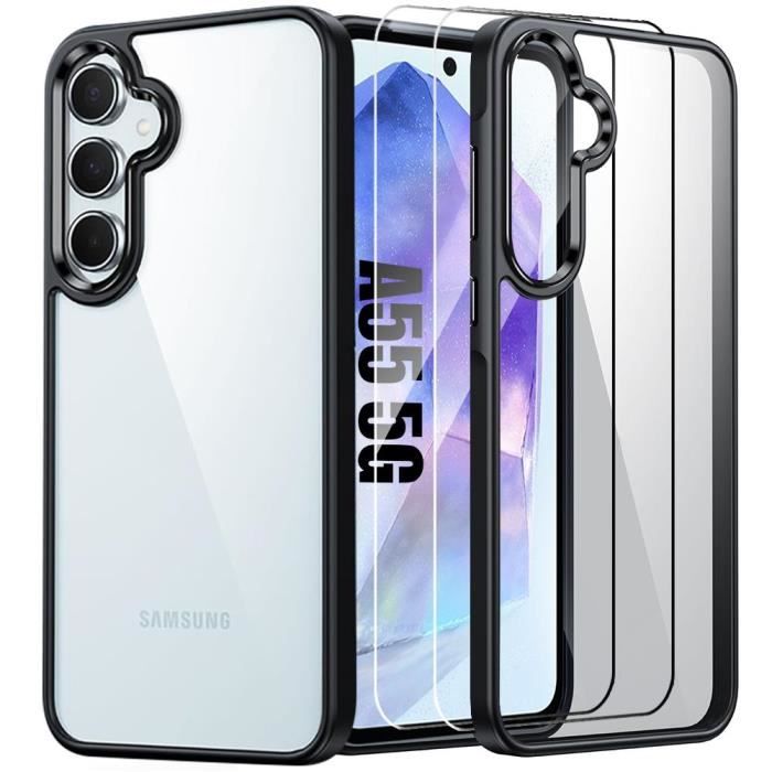 Coque - BOOLING - pour Samsung Galaxy A55 5G - Protection Anti-Rayures - 2 Verres Trempés - Rigide Transparent