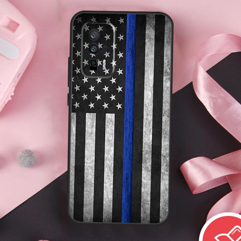 Police Styled Thin Blue Line Flag Case For Xiaomi 15 Ultra Mi 13 14 11T 12T 13T 14T Pro POCO X7 Pro X3 X5 X6 F5 F6 F7 Cover