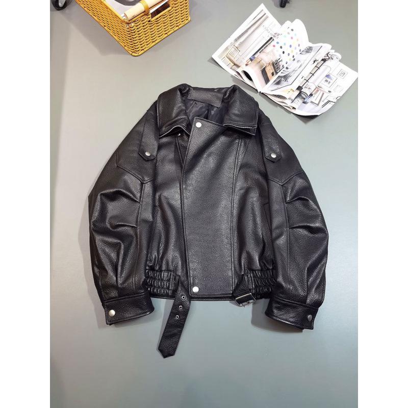 Bubble PU Leather Jacket with Cotton-Padded Lining - Oversized Biker Style for Autumn/Winter