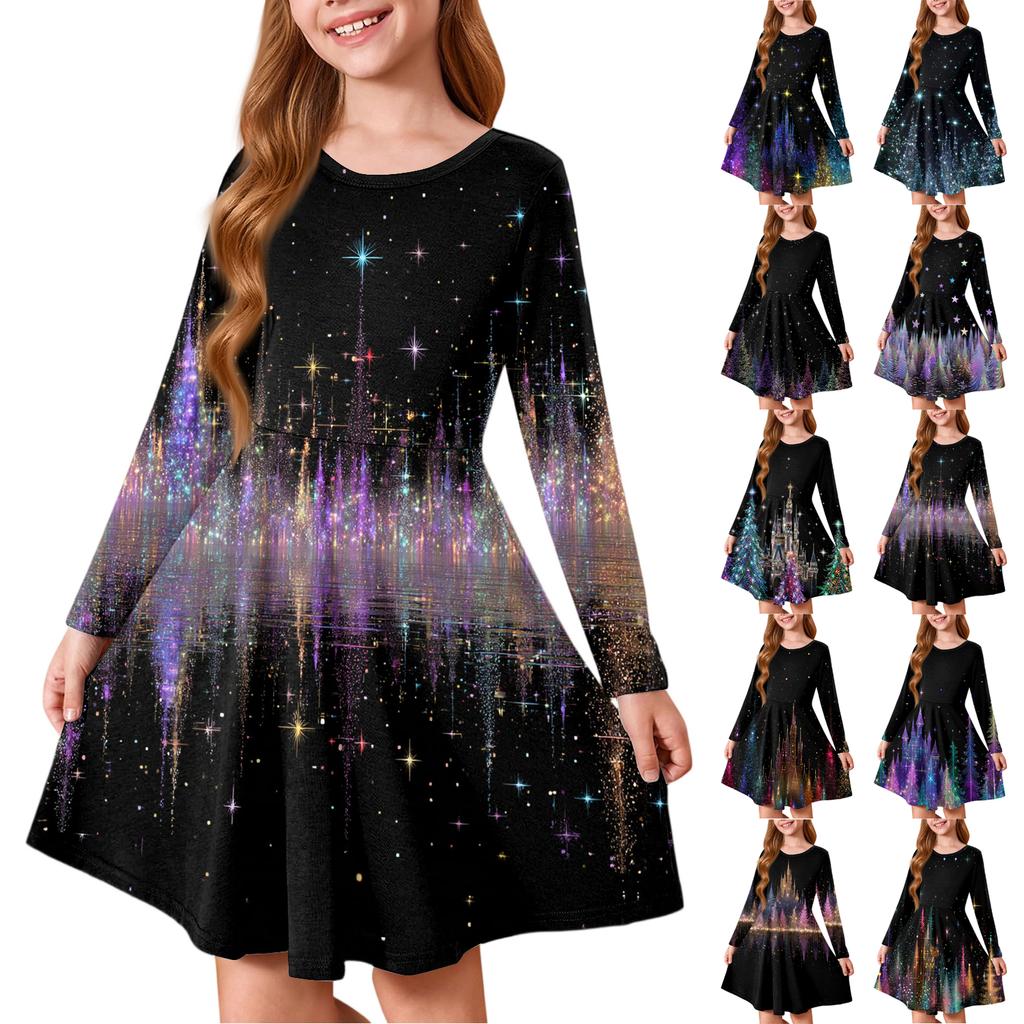 Girls' Princess Dress - Long Sleeve A-Line T-Shirt Dress Christmas Day