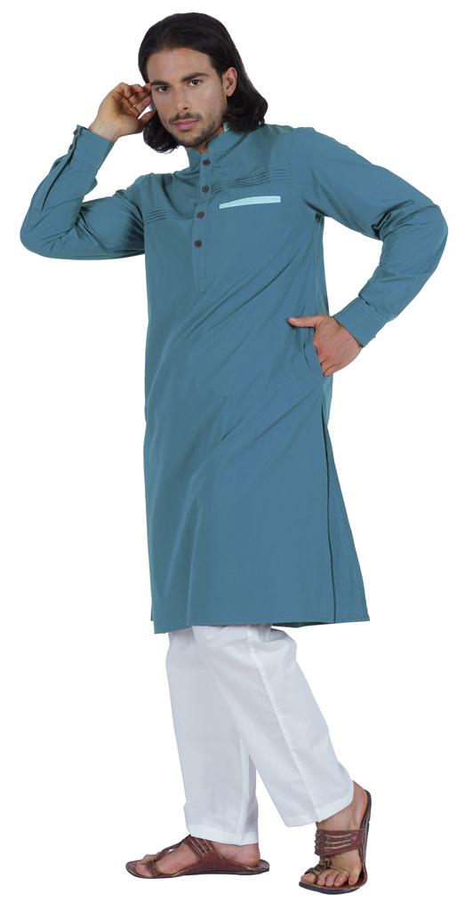 Atasi Мужская длинная однотонная кофта Henley с длинным рукавом и воротником-стойкой, этническая длинная