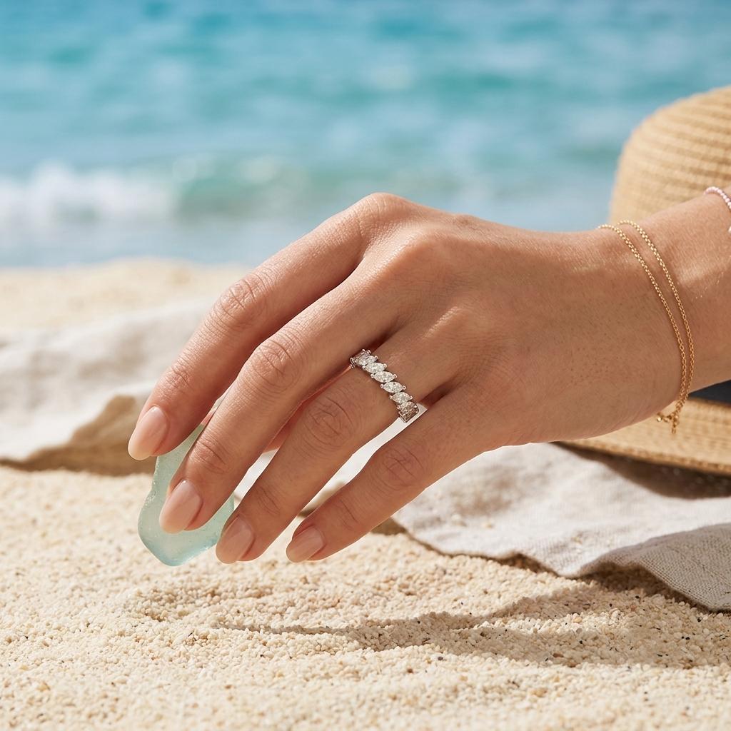 E.B.belle Multi-Shape Wave Half CZ Band Ring 316L Stainless Steel 18K Gold Plated Rings For Women Fashion Elegant Ladies Jewelry