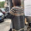 1011 autumn and winter new jacquard retro soft waxy loose casual pullover sweater women's lazy wind contrasting color knitted fir tide