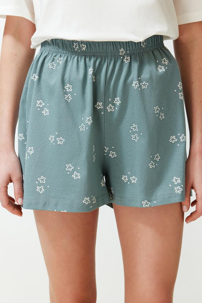 Women's Fashion New Pajama Set White 100% Cotton Geometric Patterned Knitted Pajama Set