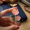Vintage Rose Flower Brooch For Women Green Leaves Ice Crystal Pink Flower Corsage Pins Elegant Clothing Jewelry Accessories Gift