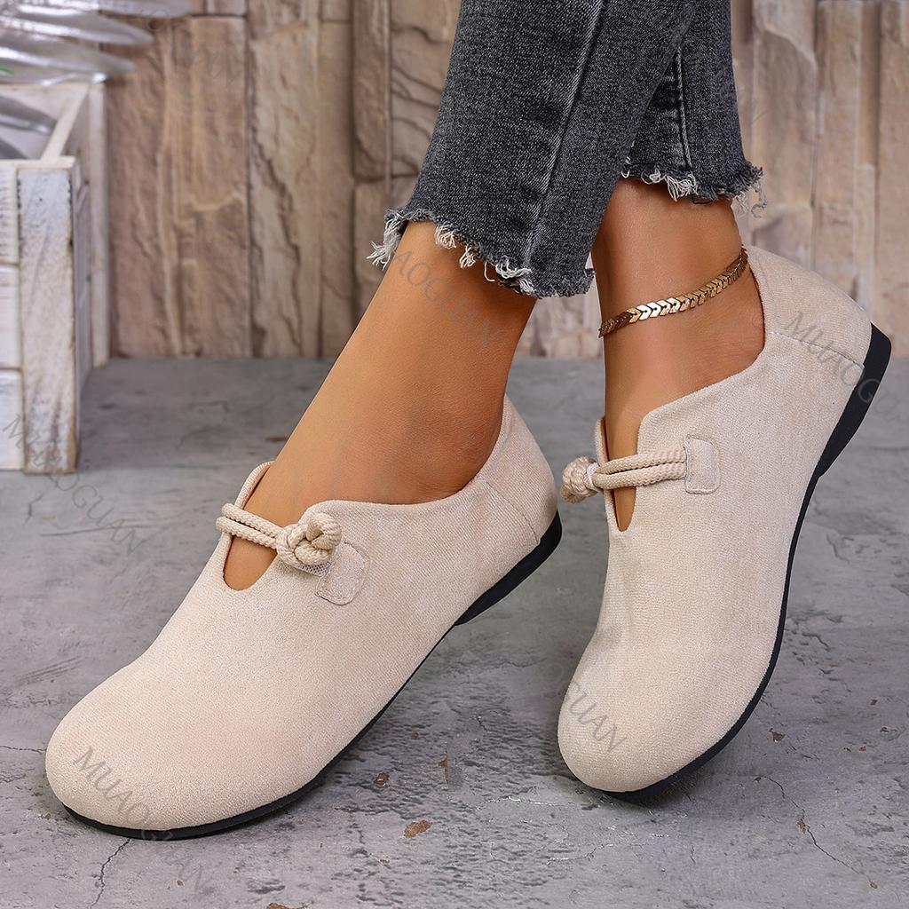 Retro Flat Shoes Women Autumn New Shallow Loafers Women's Casual Comfortable Solid Color Women's Shoe Suede Slip On Single Flats