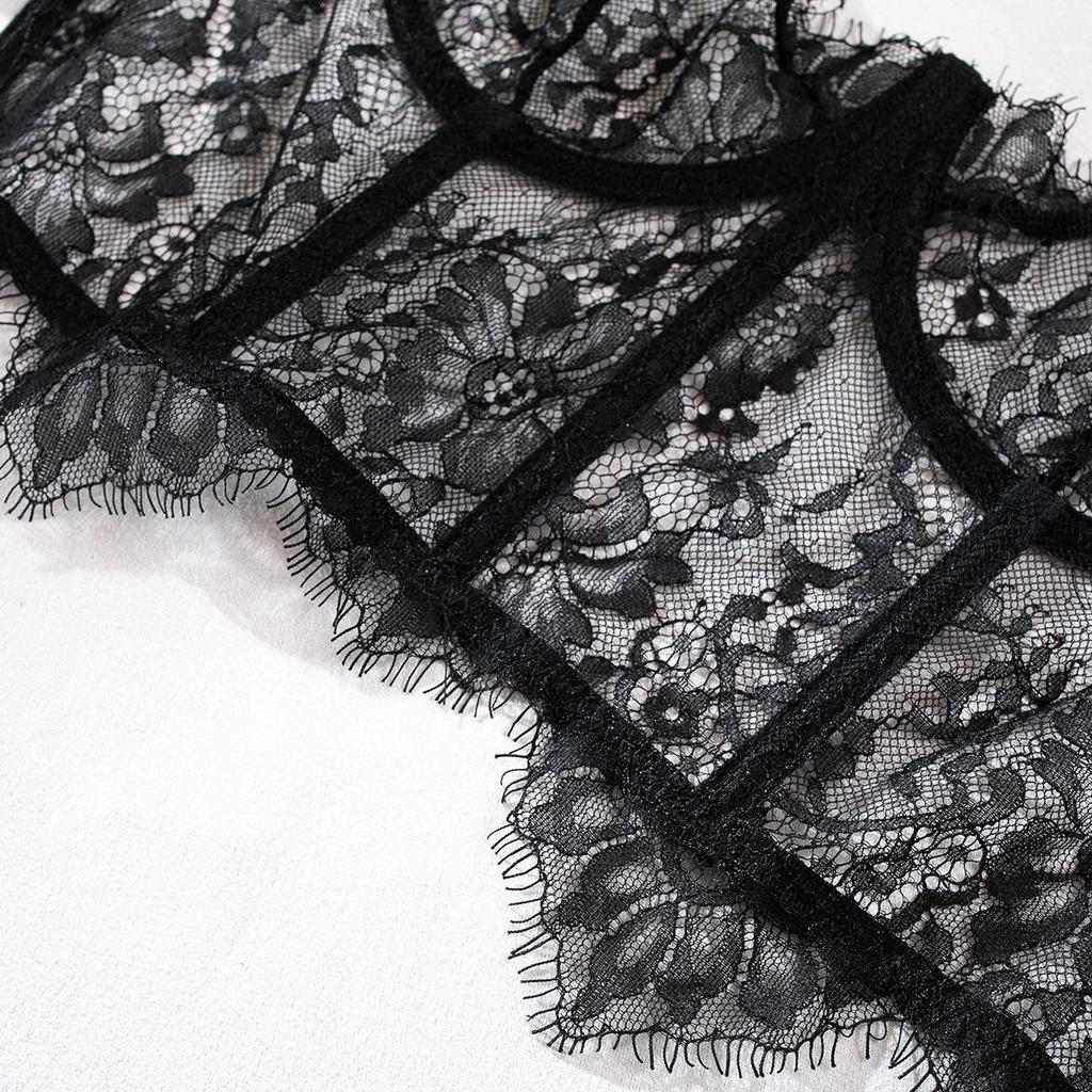 Temptation Lace Eyelash Fishbone Lingerie Set for Women