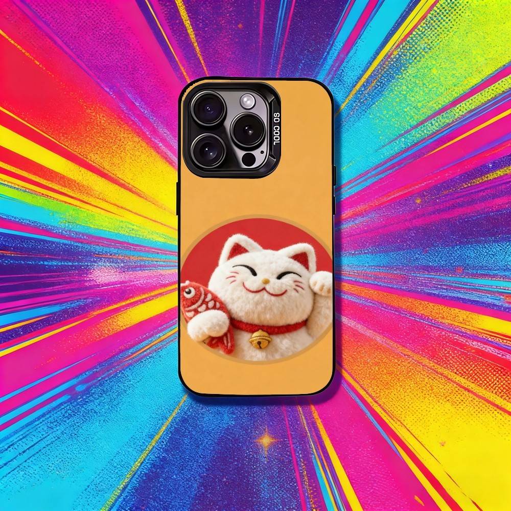 Cute Lucky Maneki Neko Cat Phone Case For IPhone 16 17 15 14 12 13 Pro Max Black Color Shockproof Cover