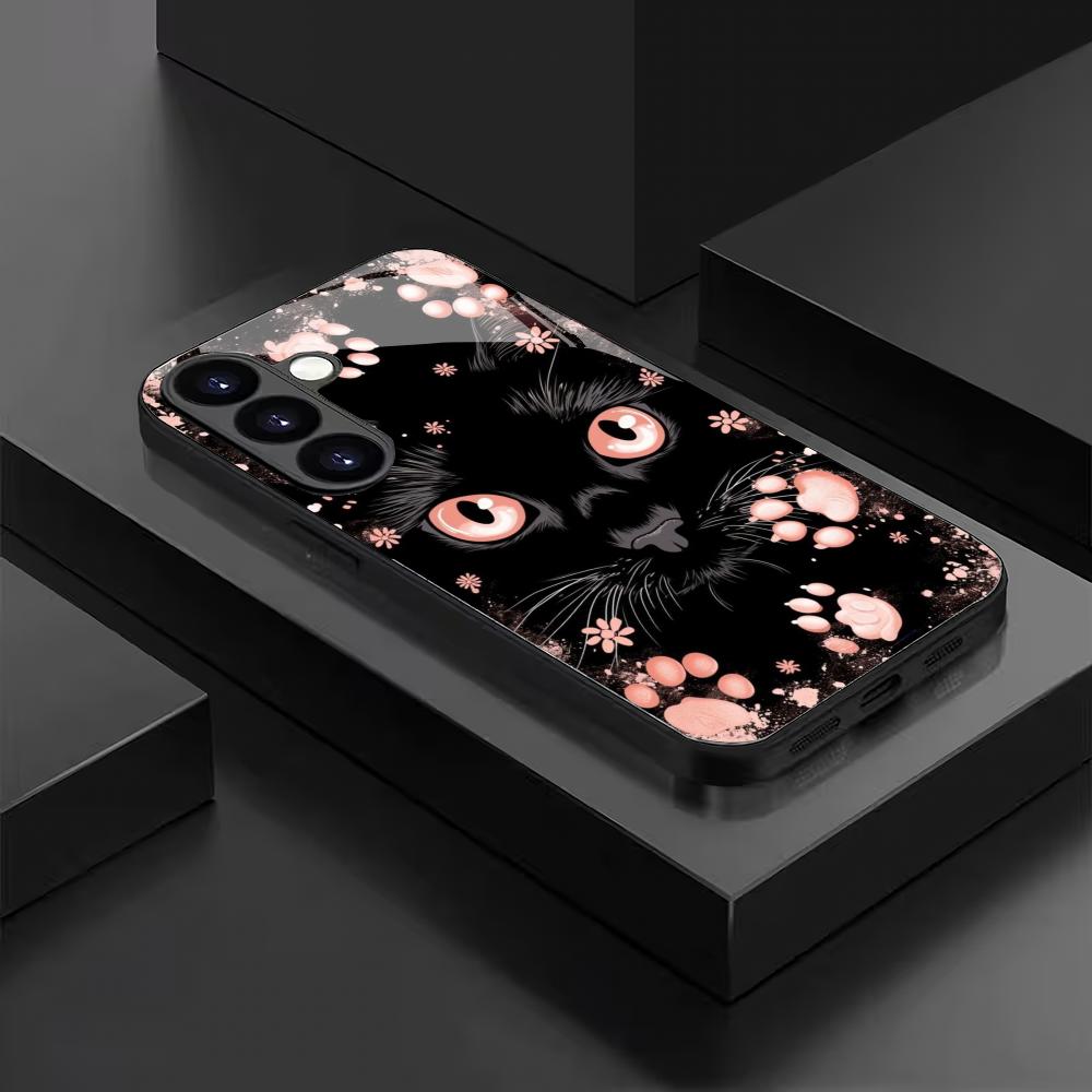 Милый кот закаленное стекло чехол для телефона подходит для Samsung Galaxy S26 S25 S24 S23 S22 S20 FE/Ultra/Plus5G противоударная задняя крышка