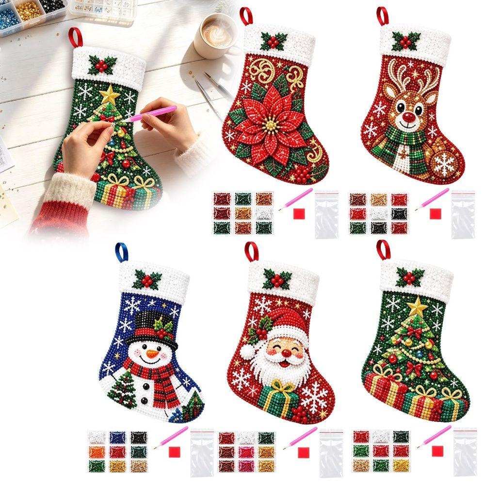 5D Christmas Stocking Diamond Art Kit Snowflake Pattern Diamond Art Stocking Holly Decor