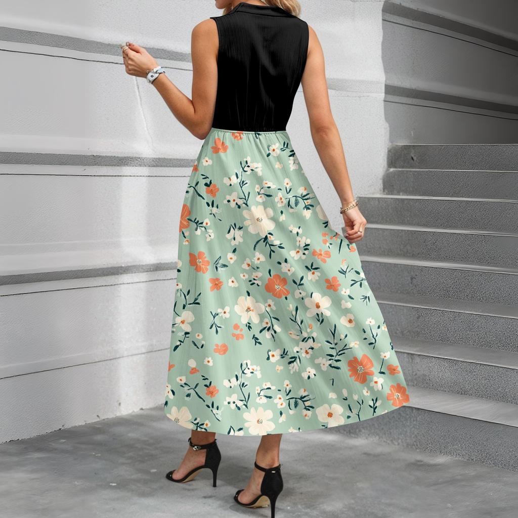 Women Summer Dresses Bohemian Women's Casual And Fashionable V-neck Sleeveless Printing Mid Length Dress