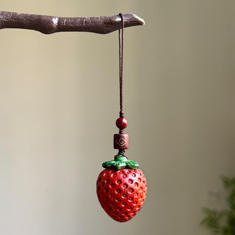 Strawberry Sandalwood Keychain Chinese Style Car Keyring Wooden Pendant Phone Chain Decoration