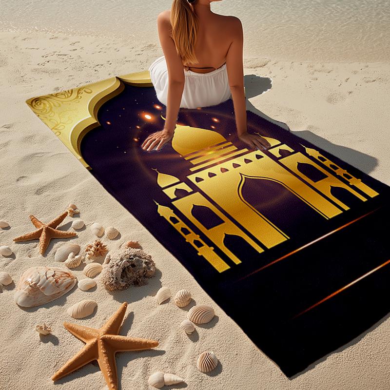 Golden Mosque Silhouette Beach Towel, Super Soft Microfiber, Gift for Her/Him, Birthday, for Pool, Beach, Travel, Home Decor Fan gifts