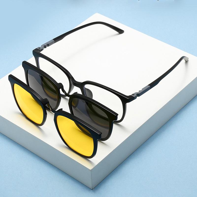 2 In 1 Magnetic Multi-Functional Night Vision Driving Sunglasses Magnetic Clip-On Lens Myopia Frames Polarized Sun Protection